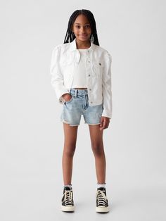 Soft cotton denim shorts.  Button at center front Low Rise Denim Shorts, Kids Streetwear, Stretch Denim Shorts, Toddler Christmas, Fit Ideas, Gap Kids, Men Boys, The Gap, White Denim