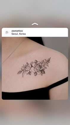 a woman's chest with flowers on it and the words sestattoo sestiu, korea