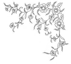 a branch with flowers and leaves is shown in black ink on a white paper background