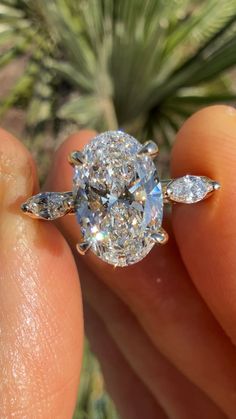 a person holding a diamond ring in their hand