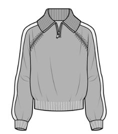 a drawing of a sweater with zippers on the shoulders and collared neckline