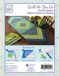 quilt as you go sew by number pattern printed on bating book with instructions