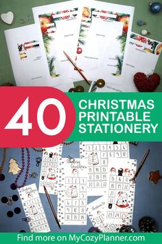 christmas printable stationery for kids with the text, 40 christmas printable stationery