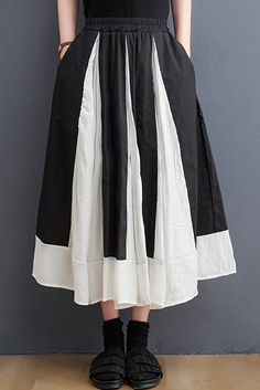 Black Loose Casual Color Block Skirt Material: Cotton Pattern: Casual Color Season: Spring. Summer. Fall Witch Reference, 50 Style Dresses, Quirky Style, Color Block Skirt, Lagenlook Style, Color Season, Cotton Linen Dresses, Layer Style, 2024 Fashion