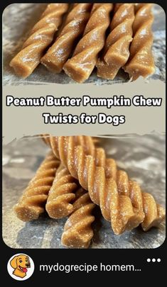 there are two pictures of peanut butter pumpkin chew twists