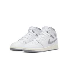 (GS) Air Jordan 1 Mid 'Neutral Grey' 554725-135 Air Ship, Air Jordan 1 Mid Gs, Shoes Names, Jordan Model, Jordan Air, Air Jordan 1 Mid, Jordan 1 Mid, Nike Cortez Sneaker, Kids Sneakers