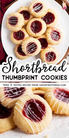 there is a plate full of shortbread thumbprint cookies