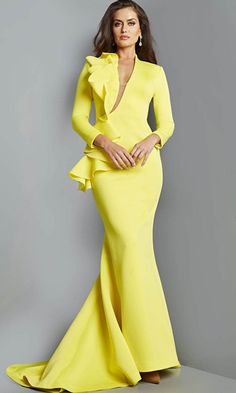 Jovani 07934 - Long Sleeve Evening Mother of the Bride Gown – Couture Candy Bride Gown, Three Quarter Sleeve Dresses, Mother Of The Bride Gown, Formal Dresses With Sleeves, Evening Dresses With Sleeves, Unique Prom Dresses, Scuba Dress, Bride Gowns, Dress Images