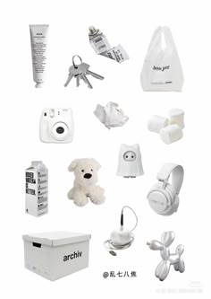 an assortment of items are shown in white