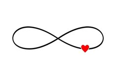 an infinite love symbol with a red heart on it's center and black lines in the middle