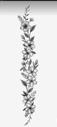 a black and white drawing of flowers