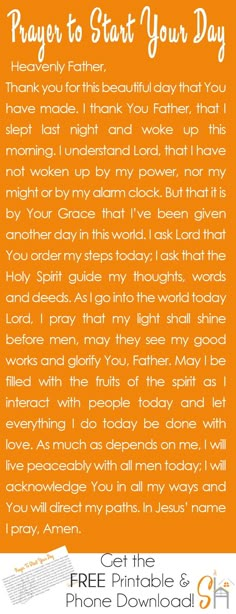 an orange background with the words prayer to start your day