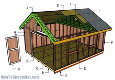 an image of a shed with measurements for the roof