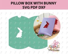 a paper box with bunny silhouettes on the front and side, next to an image of