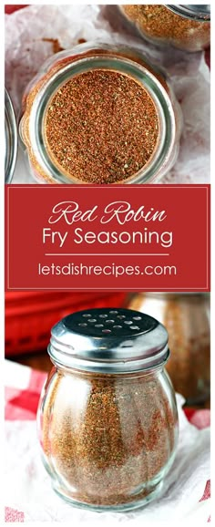 red rum fry seasoning in a glass jar with text overlay that says red rum fry seasoning