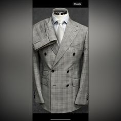 Stunning Grey Glen Plaid Prince Of Wales Double Breasted Super 150 Cerruti Wool Suit With Wide 5 Inch Peak Lapel. Ticket Pocket Flat Front Pant. From Los Angeles Based Italian Suit And Leather Goods Maker. Winstonandlee.Com This Is Not A Burberry, Indochino, Tom Ford, Canali, Gucci, Armani, Suitsupply, Ralph Lauren, Brioni, Zegna, Hugo Boss. However, This Suit Will Exceed Your Expectation Or You Get A Full Refund. Prince Of Wales Suit Men, Luxury Custom Fit Three-piece Suit, Designer Business Suits, Luxury Double Breasted Suit With Notch Lapel, Luxury Tailored Double Breasted Suit, Luxury Double Breasted Suit For Semi-formal Occasions, Luxury Double Breasted Suit, Wool Suits Men, Checked Suits Men