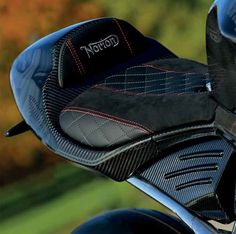 a close up of the seat on a motorcycle