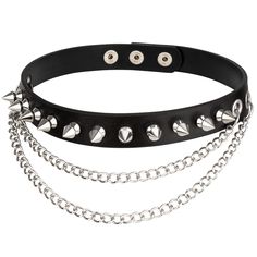 PRICES MAY VARY. Package Content: 1 * PU leather collar choker with chains. Length: 14”-16.5”(35.5cm-41.5cm), adjustable choker design; Width: 0.7"(1.8cm). Design: Fashion lady punk fancy necklace choker,nice costume accessories. Vintage design, bring you a cool punk feeling for party and daily wear. Beautiful necklace, great decoration. Easy to Use: The setting of two snaps and three clasp settings on the choker allows you to easily adjust the necklace to a comfortable size, giving you a great Goth Choker Necklaces, Spiked Choker, Gothic Choker Necklace, Goth Choker, Necklaces Choker, Pentagram Necklace, Black 90s, Goth Necklace, Gothic Chokers