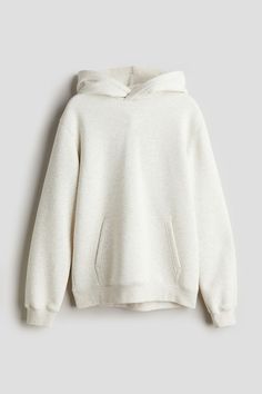 Sweatshirt hoodie in cotton-blend fabric with a soft  brushed inside. Double-layered  wrapover hood  dropped shoulders  long sleeves  and a kangaroo pocket. Ribbing at cuffs and hem. Cute Sweaters For School, H&m Clothes Women, Cute Fall Hoodies, Cute Tops Winter, Trendy Sweatshirts Hoodie, White Hoodie Outfit Aesthetic, Christmas List 2024, Cream Hoodies, Cute School Outfits For Highschool