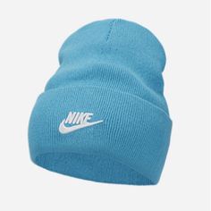 Brand New Blue Casual Beanie For Cold Weather, Blue Casual Beanie For Streetwear, Spring Streetwear Casual Beanie, Blue Casual Winter Beanie, Casual Spring Streetwear Beanie, Casual Blue Beanie, Nike Casual Winter Hats, Casual Nike Winter Hat, Trendy Warm Blue Hats