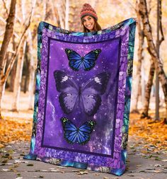 Purple Galaxy Butterfly Fleece Blanket Gift For Butterfly Lover-Gear Wanta Butterfly Blanket, Colorful Blanket, Animal Blanket, Blanket Quilt, Butterfly Gifts, Sofa Blanket, Stain Resistant Fabric, Blanket Gift, Butterfly Pattern