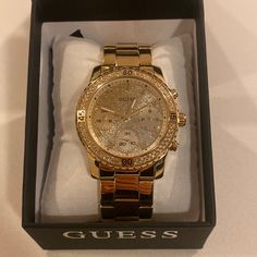 Guess - Ladies Watch Gold Color With Crystals Good Watch Women, Black Diamond Watch, Guess Women Watches, Lux Watches, Classic Watch Women, Gold Diamond Watches, Silver Watches Women, Gold Watches, Gold Watches Women