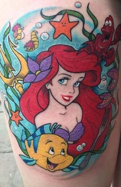 Ariel Mermaid Tattoo, The Little Mermaid Tattoo, Baby Mermaid Tattoo, Ariel Inspired Tattoo, Large Mermaid Tattoo, Tattooed Ariel