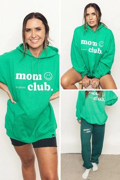 Mom Club smiley green sweats. The perfect sweat set outfit for cool moms casual. cool mom vibe I cool mom outfit winter I trendy mom style 2023 I aesthetic mom style I mom sweatpants outfit I stylish sweatpants outfits for moms I cool mom sweats I comfortable mom outfit for winter I mom sweat set I cool sweat set 2 piece Sweat Set Outfit, Stylish Sweatpants Outfits, Aesthetic Mom, Trendy Christmas Gifts, Trendy Mom, Sweat Set, Moms Club, Green Hoodie, Christmas Mom