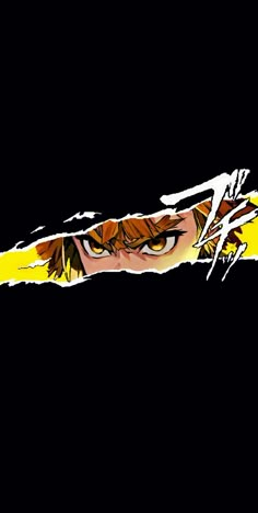 an anime character with yellow hair and big eyes looking at something in the distance on a black background