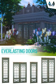 an advertisement for the everlasting doors show flowers in front of a gazebo