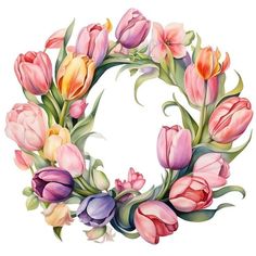 a wreath with flowers painted on it