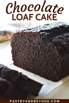 chocolate loaf cake with text overlay