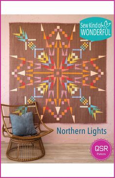 the cover of sew kind of wonderful northern lights pattern book, featuring a woven wall hanging