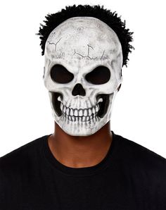 Straight from the graveyard comes this Sinister Skeleton Half Mask! This skeleton half mask, featuring worn, white and gray detailing, will perfectly complete any spooky, skeletal look on Halloween night. Dimensions: 12" H x 11" W x 6" D Material: Plastic Care: Spot clean Imported Skeleton Face Mask, Male Skeleton, Halloween Costume Store, Skeleton Face, Spencers Gifts, Half Mask, Costume Store, Black Horse, Halloween Accessories