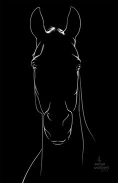 a black and white drawing of a horse's head