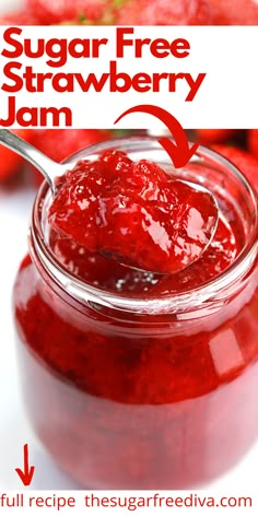 Sugar Free Strawberry Jam Keto Strawberry Jam Recipe, Healthy Strawberry Freezer Jam, Homemade Strawberry Jam No Sugar, Sugar Free Strawberry Freezer Jam, Strawberry Jam Healthy, No Sugar Jam Recipe, Sugar Free Canning Recipes, Healthy Jam Recipes