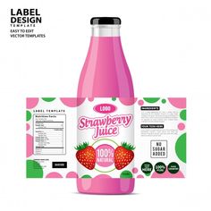 a bottle of strawberry juice with label on it