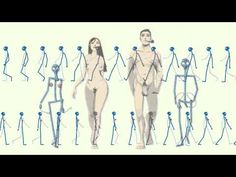 an animated drawing of a woman and man with multiple lines of human body parts in front of her