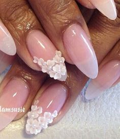 Nails 3d Flowers Nails, Nails With 3d Flowers, 3d Acrylic Nails, Flowers Nails, 3d Nail Designs, Unghie Nail Art, Pointy Nails, Wedding Nail, Flower Nail Designs