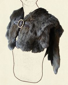 a drawing of a mannequin wearing a fur coat with a ring around the neck