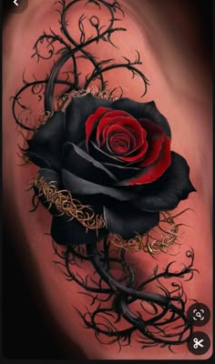 a tattoo with a black rose on it