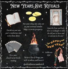 the new year's eve rituals info sheet is shown in black and white