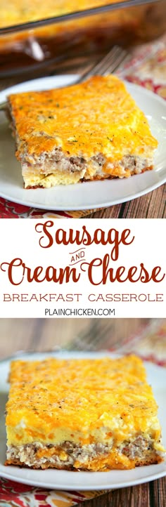 sausage and cream cheese breakfast casserole on a plate