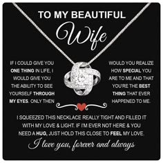 a necklace with the words to my beautiful wife on it