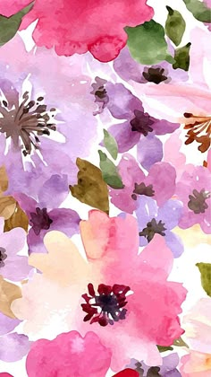 watercolor painting of pink and purple flowers