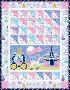 a quilt with princess and carriage on it