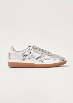 tb.490 Rife Shimmer Silver Sneakers | ALOHAS Sustainable Sneakers, 2024 List, Heel Sneakers, Zara Sneakers, Silver Sneakers, Vegan Boots, Sustainable Leather, Naha, Logo Stamp