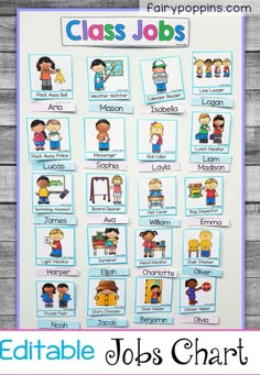 the editable jobs chart for kids to use on their classroom workbook, and other activities