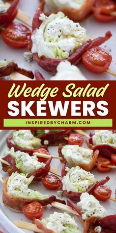 These savory and visually stunning Wedge Salad Skewers are easy to prepare and are certain to impress your guests. I don’t know about you, but I love a wedge salad. Crispy iceberg lettuce topped with bacon, tomatoes, and drizzles of blue cheese, what’s not to love? It’s a definite classic and one of my personal favorites. Wedge Salad Skewers, Easy Wedge Salad, Wedge Salad Recipe, Summer Party Appetizers, Wedge Salad Recipes, Salad Skewers, Labor Day Party, Unique Appetizers, Antipasto Skewers