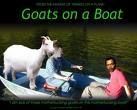 a goat and a man in a boat on the water with text that reads goats on a boat